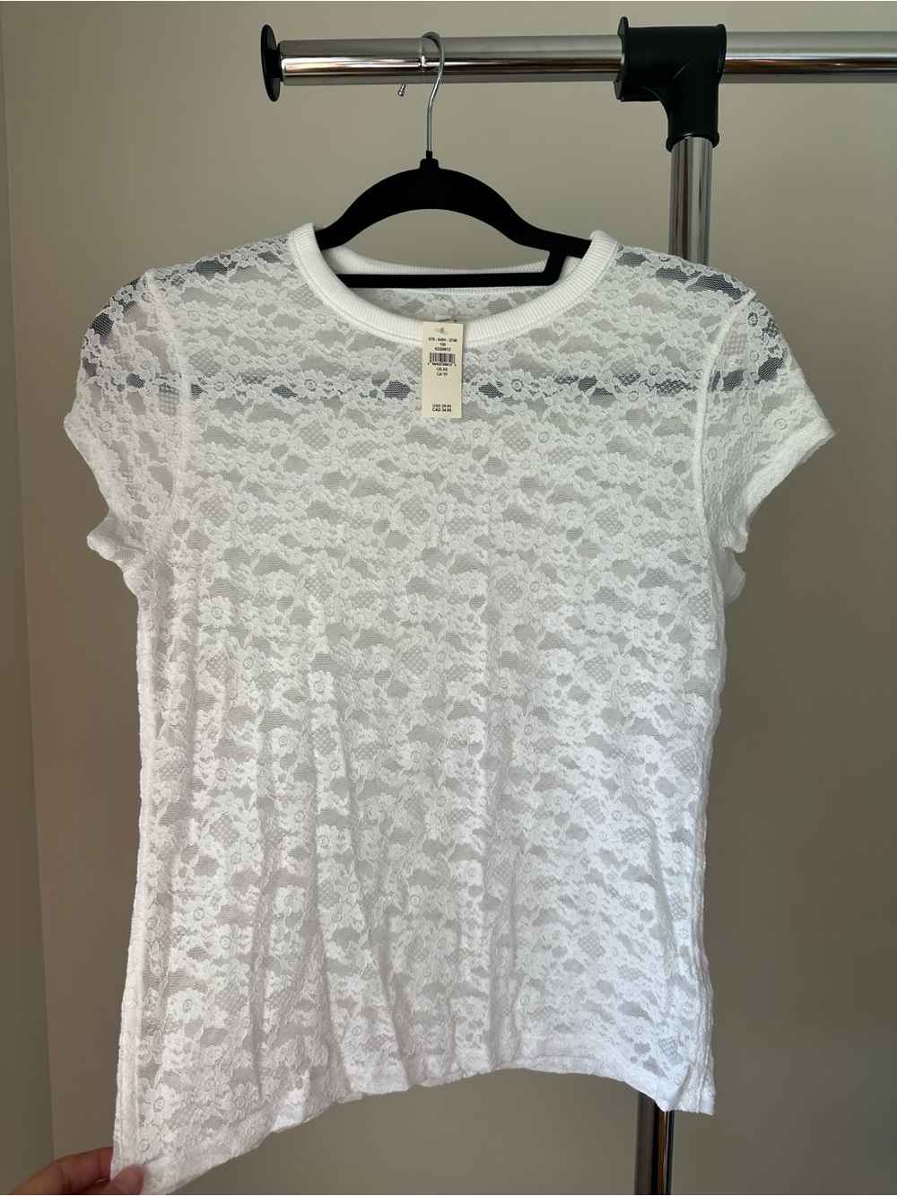 aerie White Lace Short-Sleeve Floral Tee